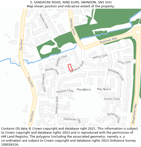 5, SANDACRE ROAD, NINE ELMS, SWINDON, SN5 5UU: Location map and indicative extent of plot