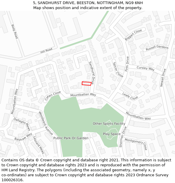 5, SANDHURST DRIVE, BEESTON, NOTTINGHAM, NG9 6NH: Location map and indicative extent of plot