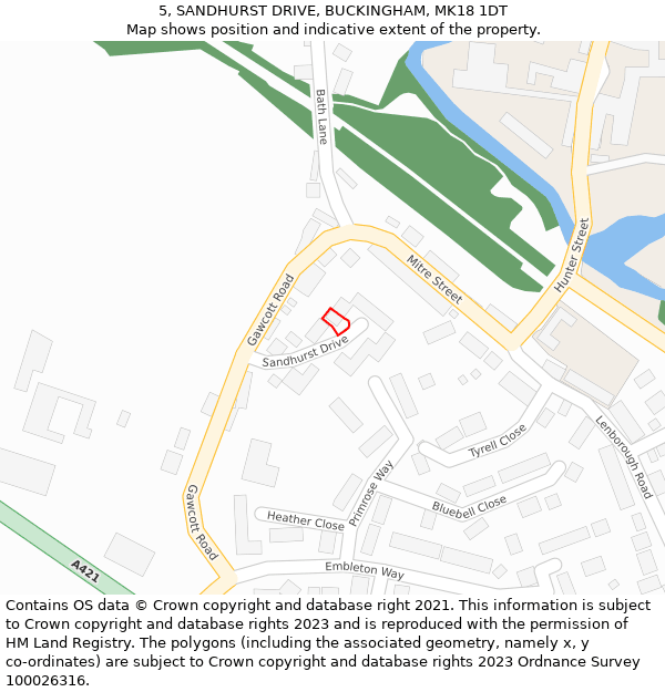 5, SANDHURST DRIVE, BUCKINGHAM, MK18 1DT: Location map and indicative extent of plot