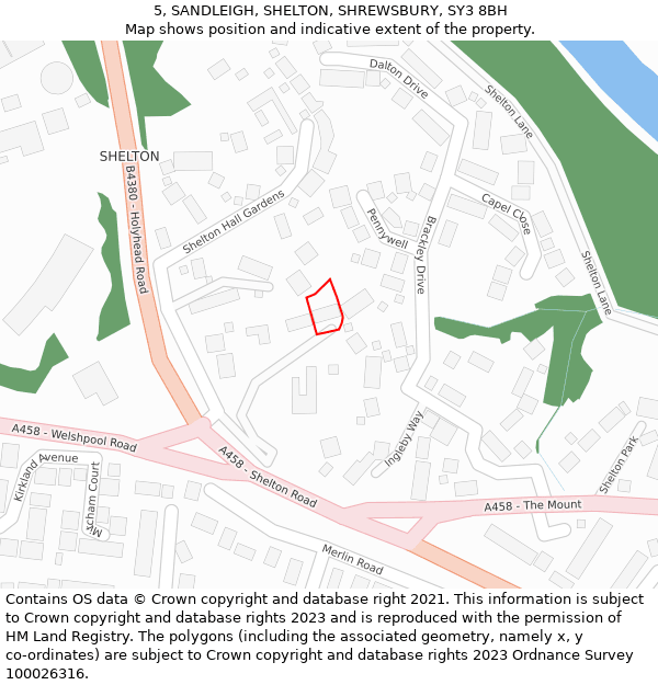 5, SANDLEIGH, SHELTON, SHREWSBURY, SY3 8BH: Location map and indicative extent of plot