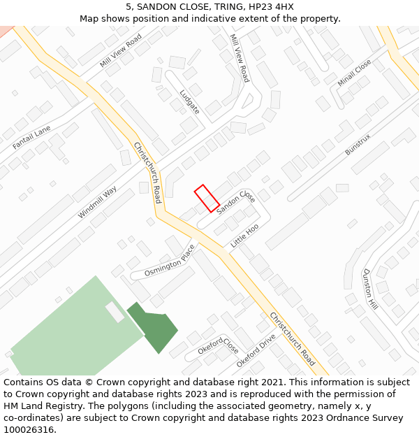 5, SANDON CLOSE, TRING, HP23 4HX: Location map and indicative extent of plot