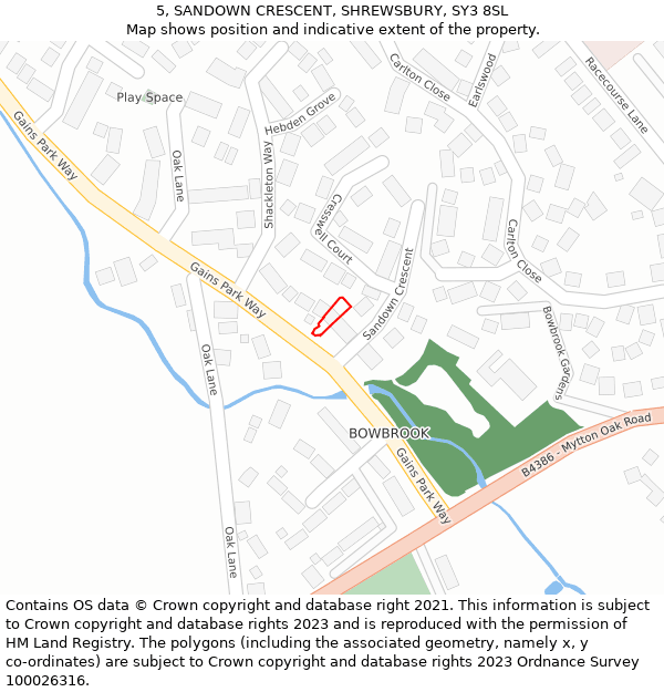 5, SANDOWN CRESCENT, SHREWSBURY, SY3 8SL: Location map and indicative extent of plot