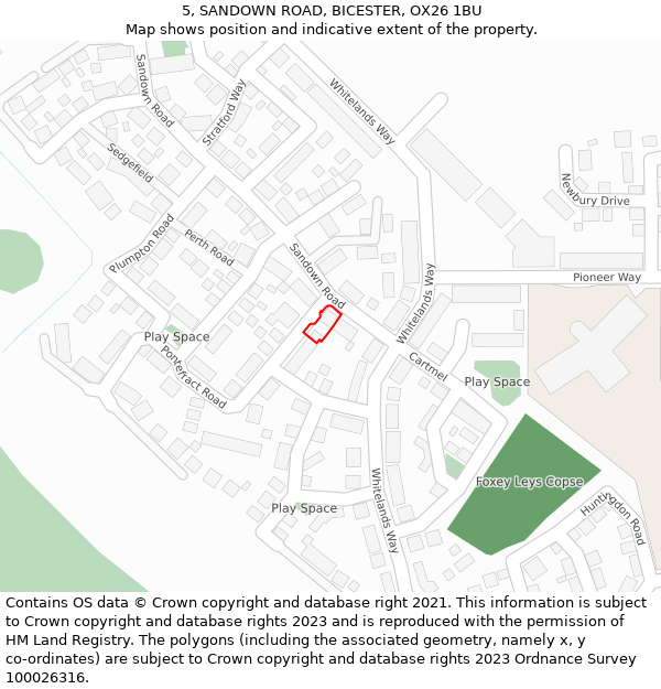 5, SANDOWN ROAD, BICESTER, OX26 1BU: Location map and indicative extent of plot