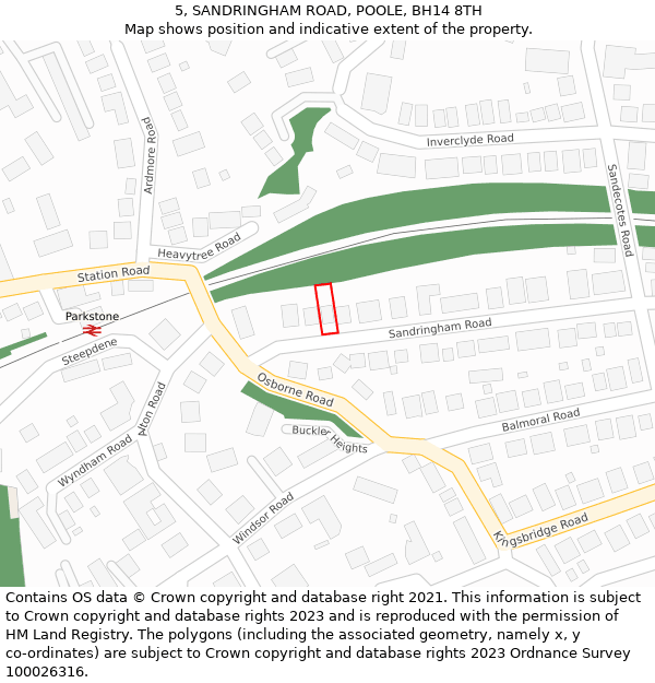 5, SANDRINGHAM ROAD, POOLE, BH14 8TH: Location map and indicative extent of plot