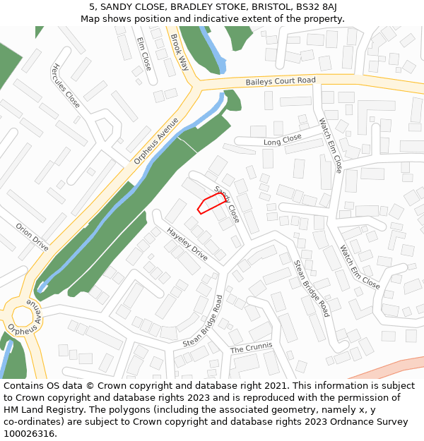 5, SANDY CLOSE, BRADLEY STOKE, BRISTOL, BS32 8AJ: Location map and indicative extent of plot