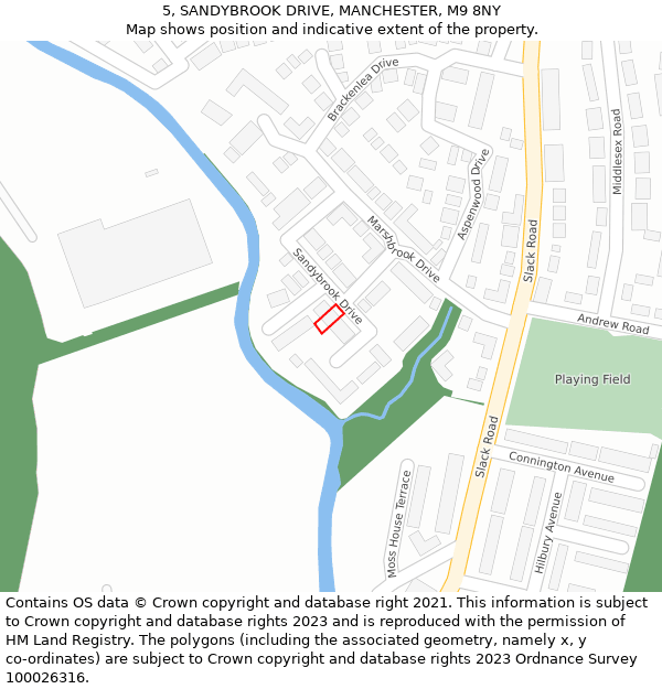 5, SANDYBROOK DRIVE, MANCHESTER, M9 8NY: Location map and indicative extent of plot