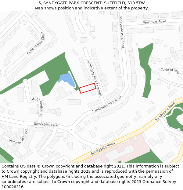 5, SANDYGATE PARK CRESCENT, SHEFFIELD, S10 5TW: Location map and indicative extent of plot
