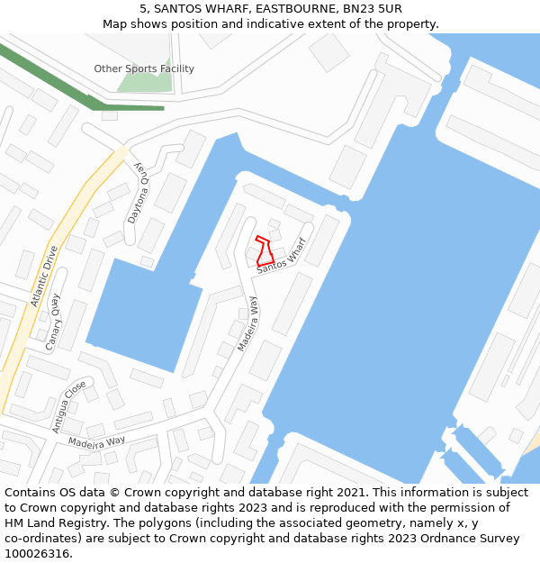 5, SANTOS WHARF, EASTBOURNE, BN23 5UR: Location map and indicative extent of plot