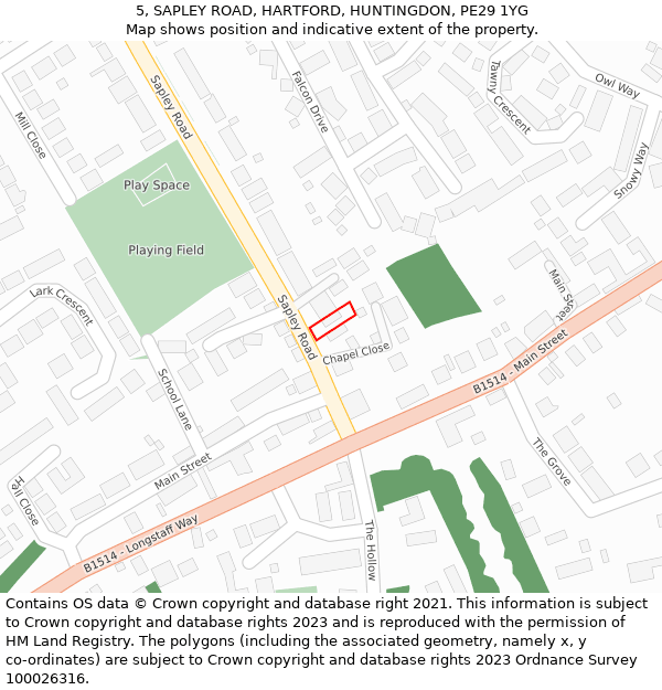 5, SAPLEY ROAD, HARTFORD, HUNTINGDON, PE29 1YG: Location map and indicative extent of plot