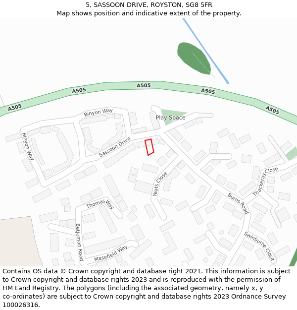 5, SASSOON DRIVE, ROYSTON, SG8 5FR: Location map and indicative extent of plot