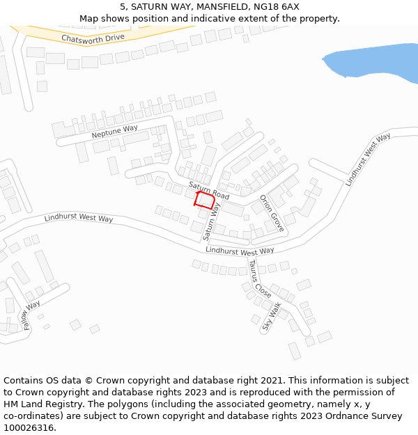 5, SATURN WAY, MANSFIELD, NG18 6AX: Location map and indicative extent of plot