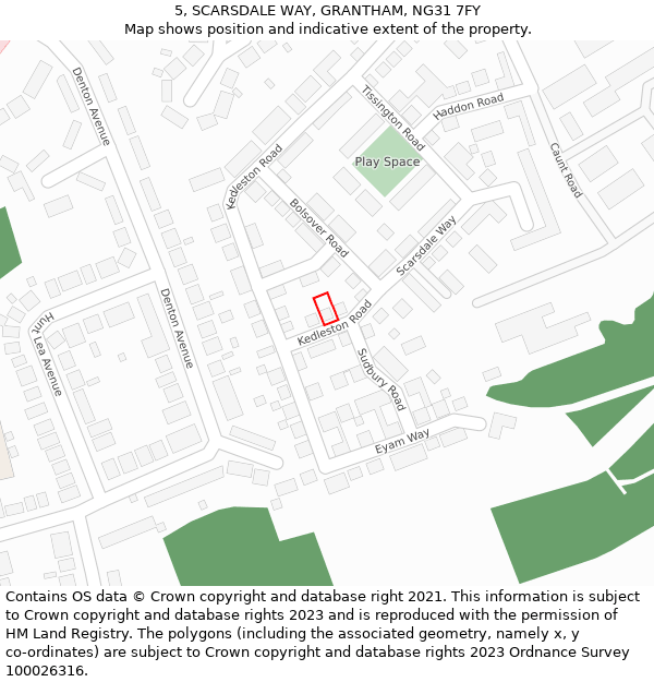 5, SCARSDALE WAY, GRANTHAM, NG31 7FY: Location map and indicative extent of plot