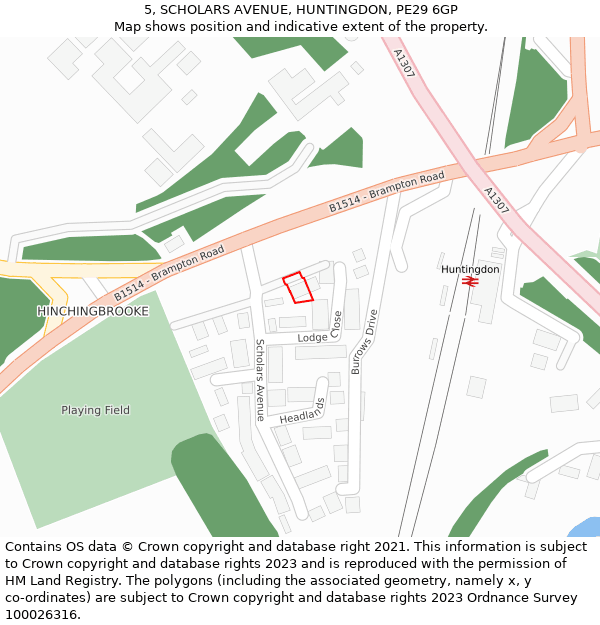 5, SCHOLARS AVENUE, HUNTINGDON, PE29 6GP: Location map and indicative extent of plot