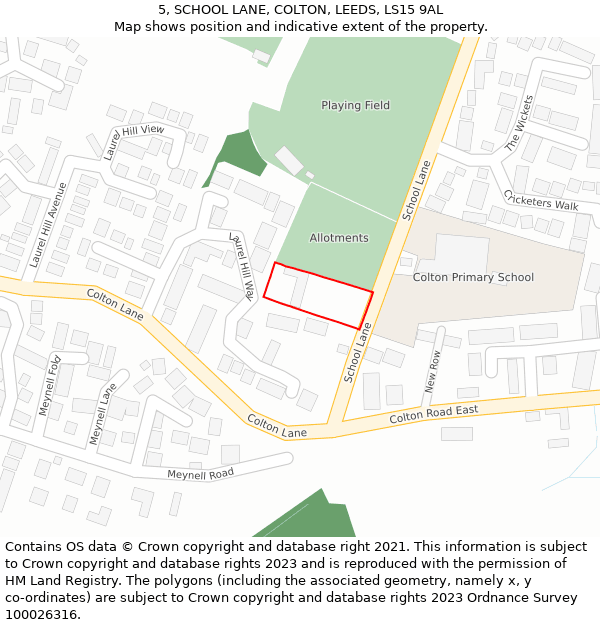 5, SCHOOL LANE, COLTON, LEEDS, LS15 9AL: Location map and indicative extent of plot