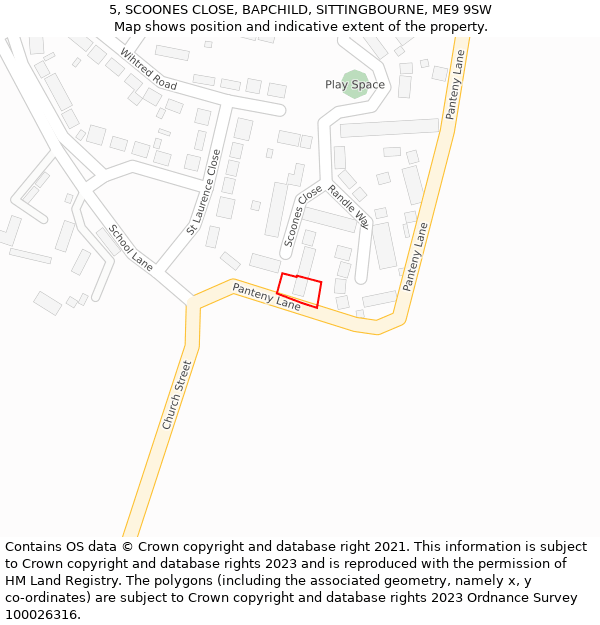 5, SCOONES CLOSE, BAPCHILD, SITTINGBOURNE, ME9 9SW: Location map and indicative extent of plot