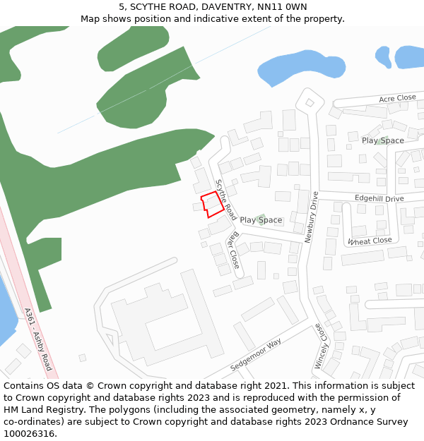 5, SCYTHE ROAD, DAVENTRY, NN11 0WN: Location map and indicative extent of plot