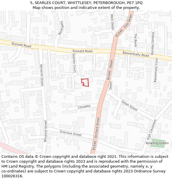 5, SEARLES COURT, WHITTLESEY, PETERBOROUGH, PE7 1PQ: Location map and indicative extent of plot