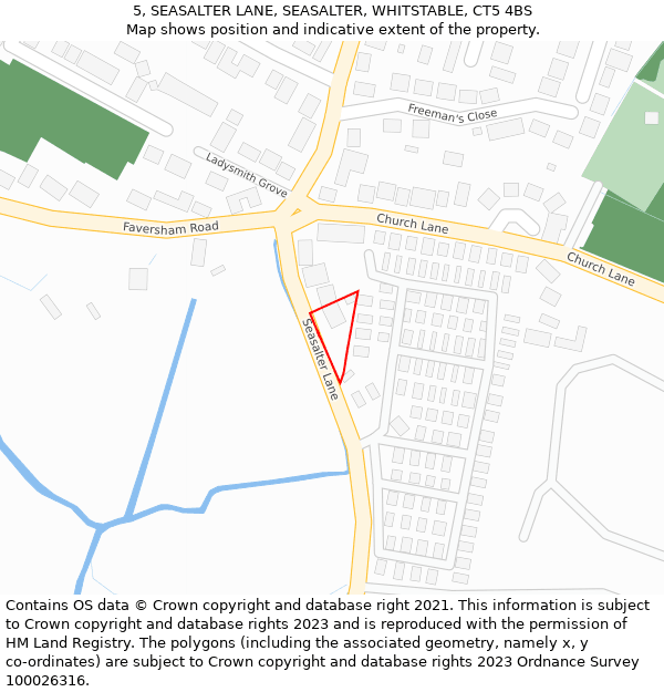 5, SEASALTER LANE, SEASALTER, WHITSTABLE, CT5 4BS: Location map and indicative extent of plot