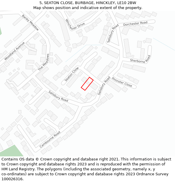 5, SEATON CLOSE, BURBAGE, HINCKLEY, LE10 2BW: Location map and indicative extent of plot