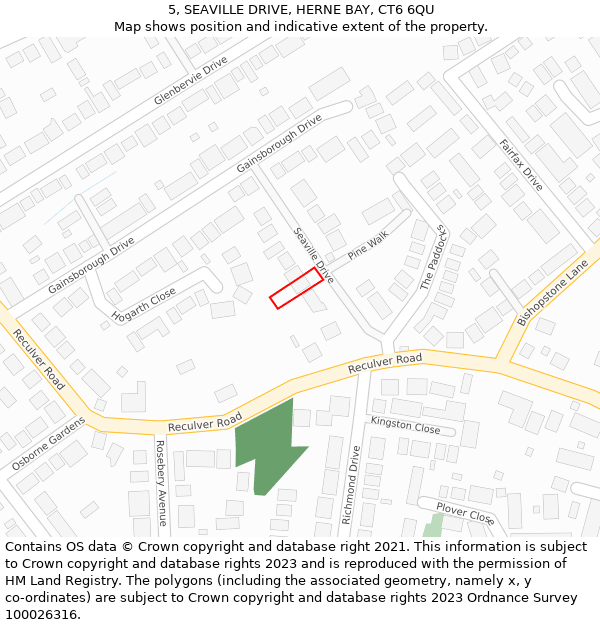 5, SEAVILLE DRIVE, HERNE BAY, CT6 6QU: Location map and indicative extent of plot