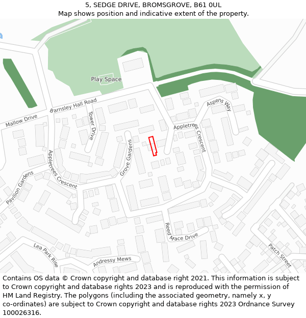 5, SEDGE DRIVE, BROMSGROVE, B61 0UL: Location map and indicative extent of plot