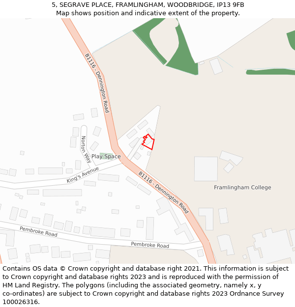 5, SEGRAVE PLACE, FRAMLINGHAM, WOODBRIDGE, IP13 9FB: Location map and indicative extent of plot
