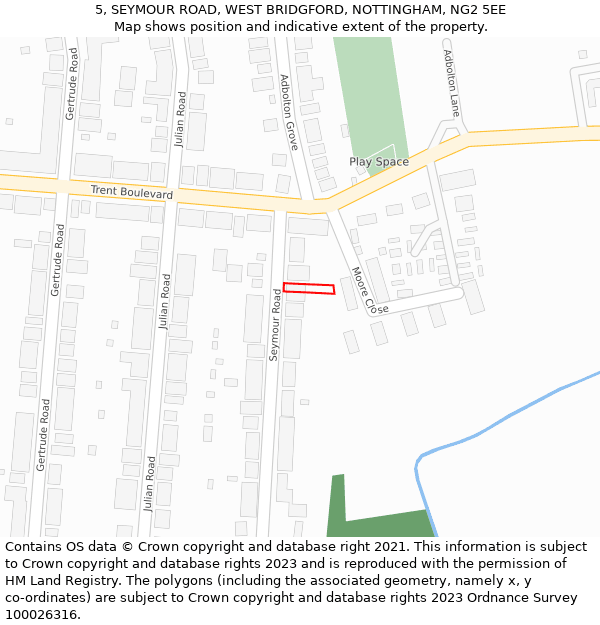 5, SEYMOUR ROAD, WEST BRIDGFORD, NOTTINGHAM, NG2 5EE: Location map and indicative extent of plot