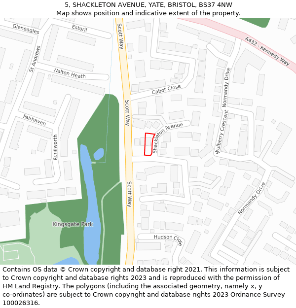 5, SHACKLETON AVENUE, YATE, BRISTOL, BS37 4NW: Location map and indicative extent of plot