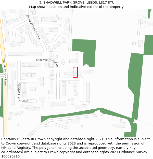 5, SHADWELL PARK GROVE, LEEDS, LS17 8TU: Location map and indicative extent of plot