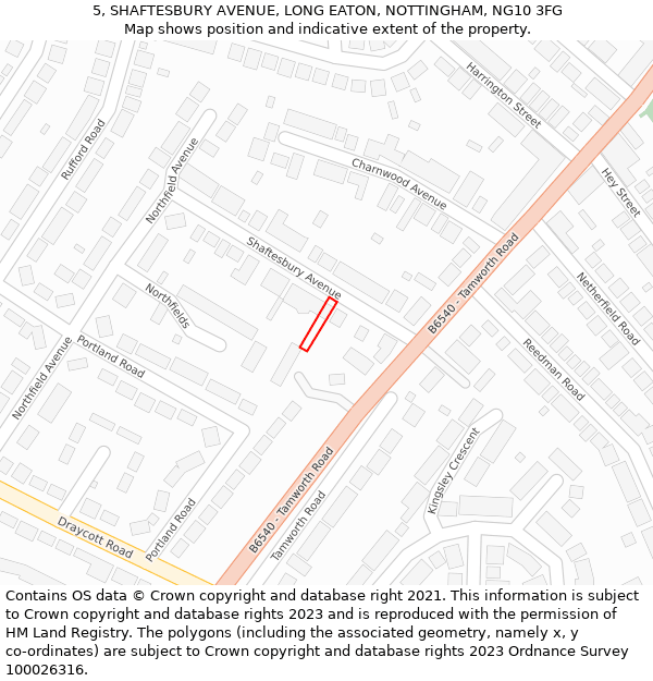 5, SHAFTESBURY AVENUE, LONG EATON, NOTTINGHAM, NG10 3FG: Location map and indicative extent of plot