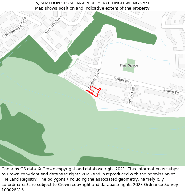 5, SHALDON CLOSE, MAPPERLEY, NOTTINGHAM, NG3 5XF: Location map and indicative extent of plot