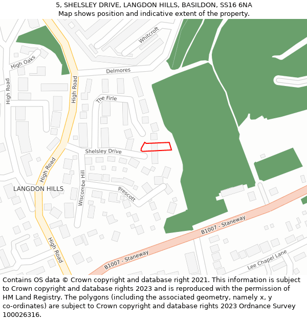 5, SHELSLEY DRIVE, LANGDON HILLS, BASILDON, SS16 6NA: Location map and indicative extent of plot