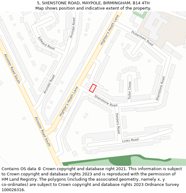 5, SHENSTONE ROAD, MAYPOLE, BIRMINGHAM, B14 4TH: Location map and indicative extent of plot