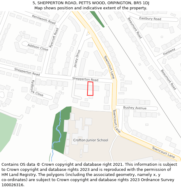 5, SHEPPERTON ROAD, PETTS WOOD, ORPINGTON, BR5 1DJ: Location map and indicative extent of plot