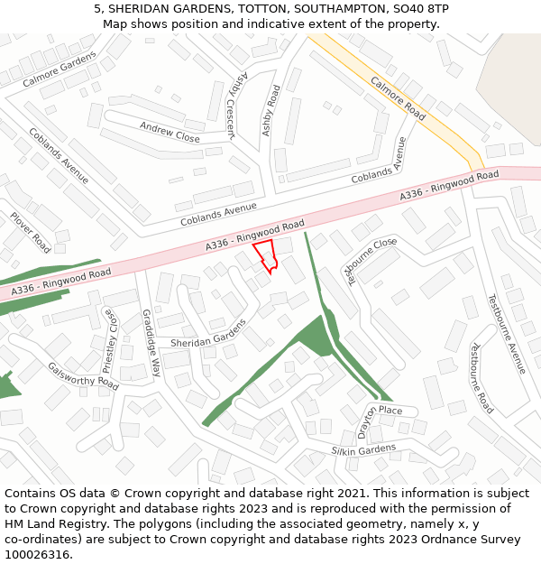 5, SHERIDAN GARDENS, TOTTON, SOUTHAMPTON, SO40 8TP: Location map and indicative extent of plot