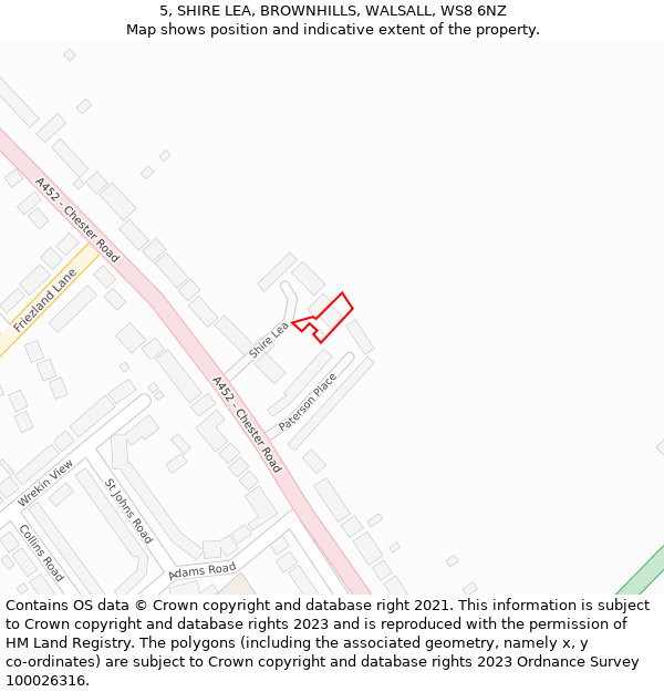 5, SHIRE LEA, BROWNHILLS, WALSALL, WS8 6NZ: Location map and indicative extent of plot