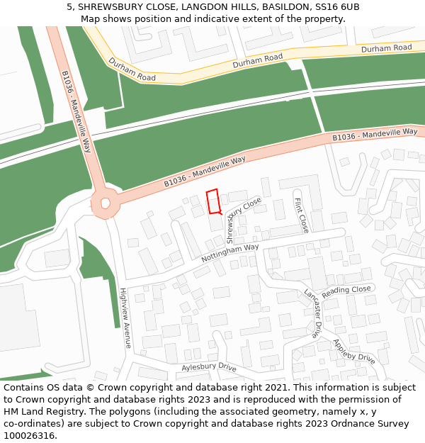 5, SHREWSBURY CLOSE, LANGDON HILLS, BASILDON, SS16 6UB: Location map and indicative extent of plot