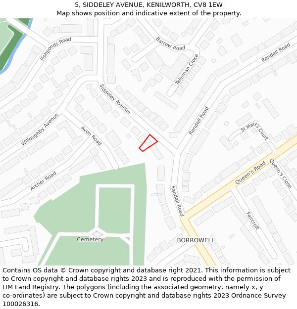 5, SIDDELEY AVENUE, KENILWORTH, CV8 1EW: Location map and indicative extent of plot