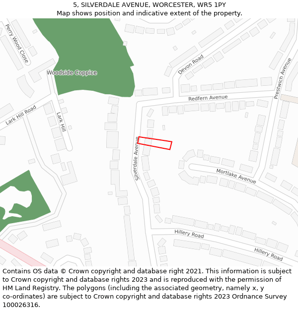 5, SILVERDALE AVENUE, WORCESTER, WR5 1PY: Location map and indicative extent of plot