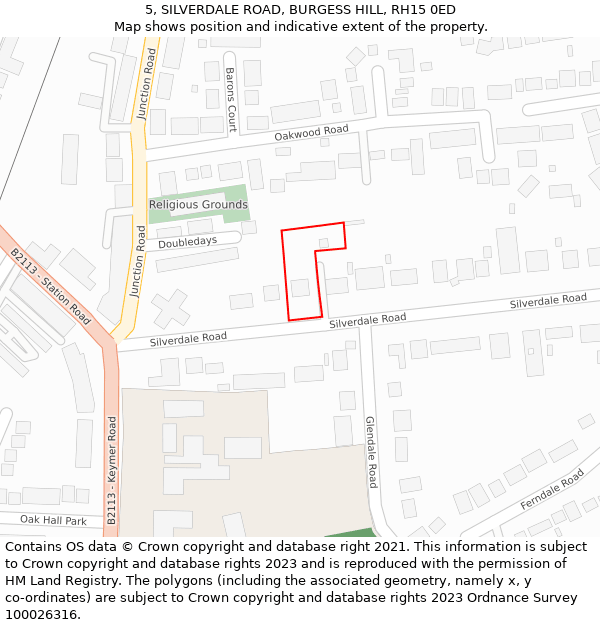 5, SILVERDALE ROAD, BURGESS HILL, RH15 0ED: Location map and indicative extent of plot