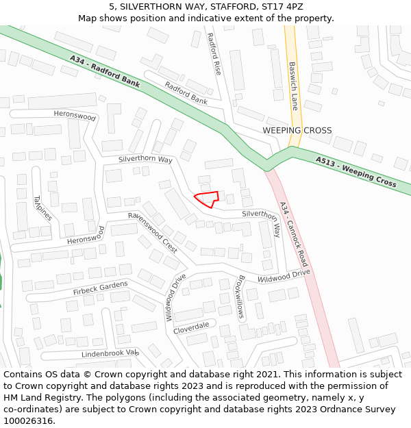 5, SILVERTHORN WAY, STAFFORD, ST17 4PZ: Location map and indicative extent of plot