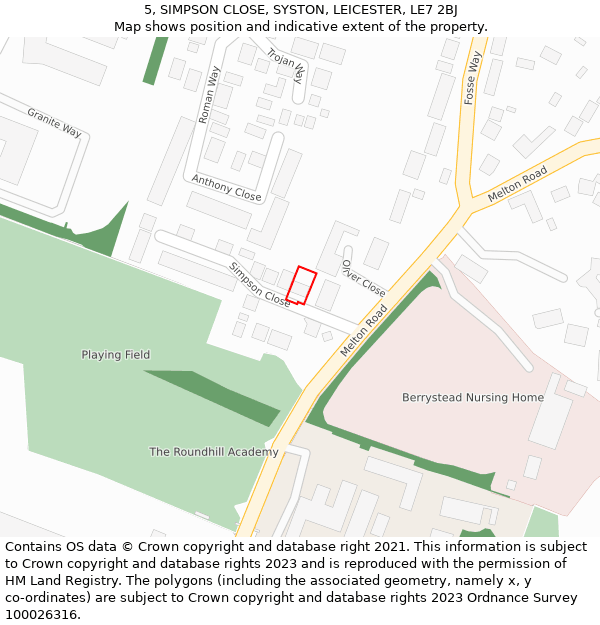 5, SIMPSON CLOSE, SYSTON, LEICESTER, LE7 2BJ: Location map and indicative extent of plot