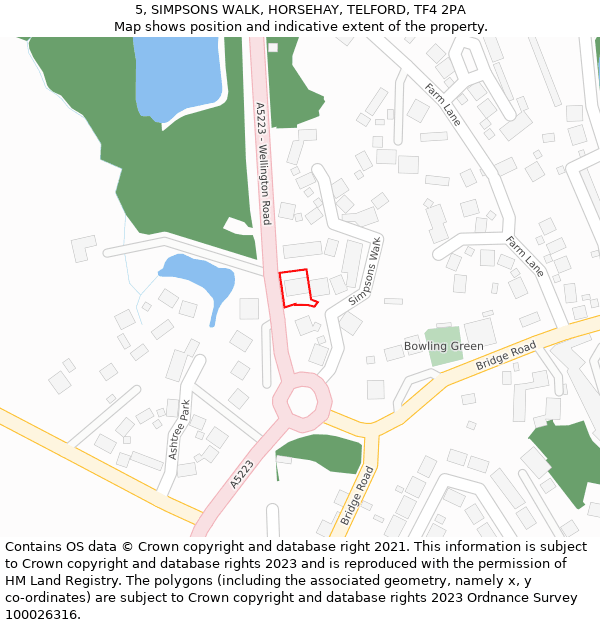 5, SIMPSONS WALK, HORSEHAY, TELFORD, TF4 2PA: Location map and indicative extent of plot