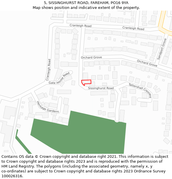 5, SISSINGHURST ROAD, FAREHAM, PO16 9YA: Location map and indicative extent of plot