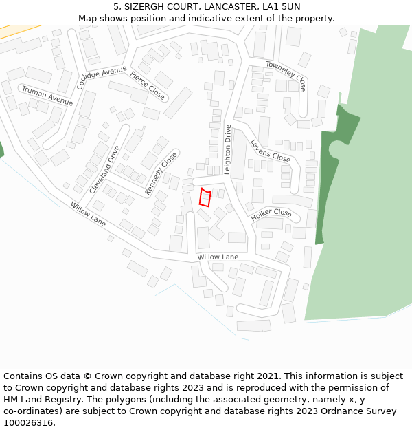 5, SIZERGH COURT, LANCASTER, LA1 5UN: Location map and indicative extent of plot