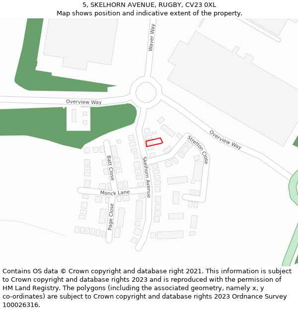 5, SKELHORN AVENUE, RUGBY, CV23 0XL: Location map and indicative extent of plot