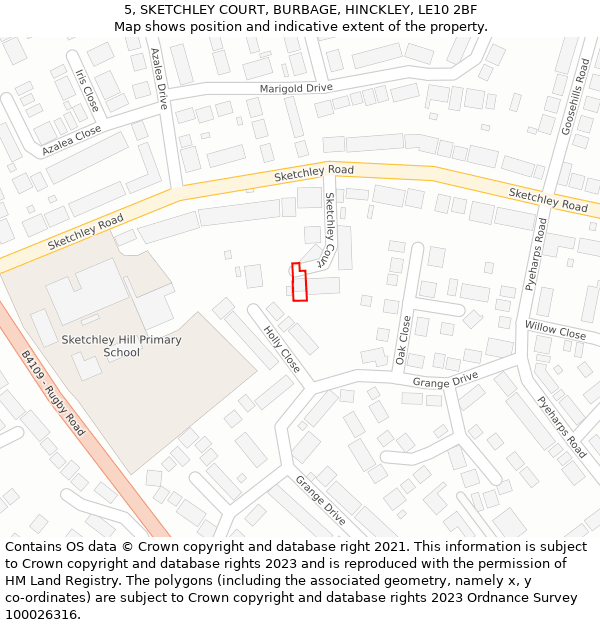 5, SKETCHLEY COURT, BURBAGE, HINCKLEY, LE10 2BF: Location map and indicative extent of plot