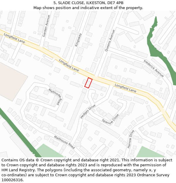 5, SLADE CLOSE, ILKESTON, DE7 4PB: Location map and indicative extent of plot