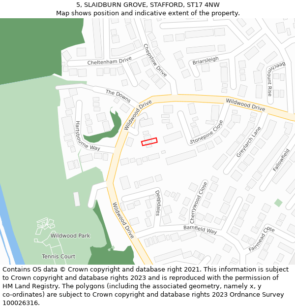 5, SLAIDBURN GROVE, STAFFORD, ST17 4NW: Location map and indicative extent of plot
