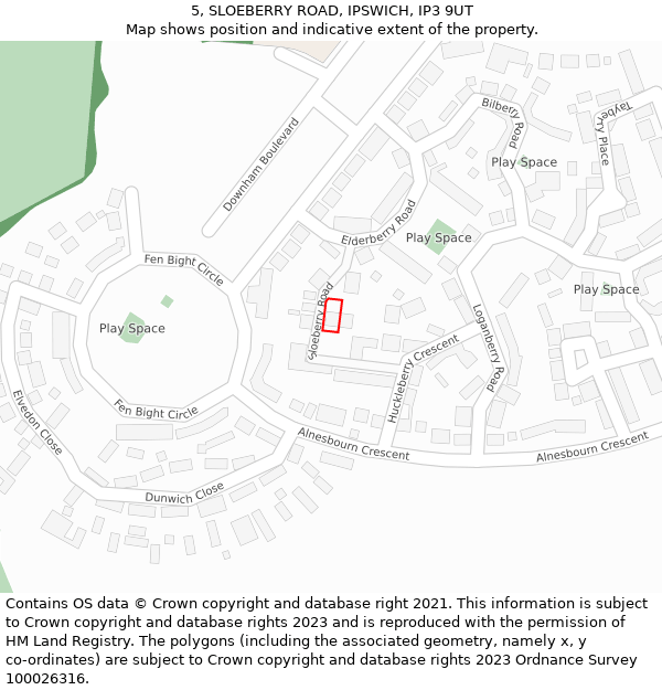 5, SLOEBERRY ROAD, IPSWICH, IP3 9UT: Location map and indicative extent of plot